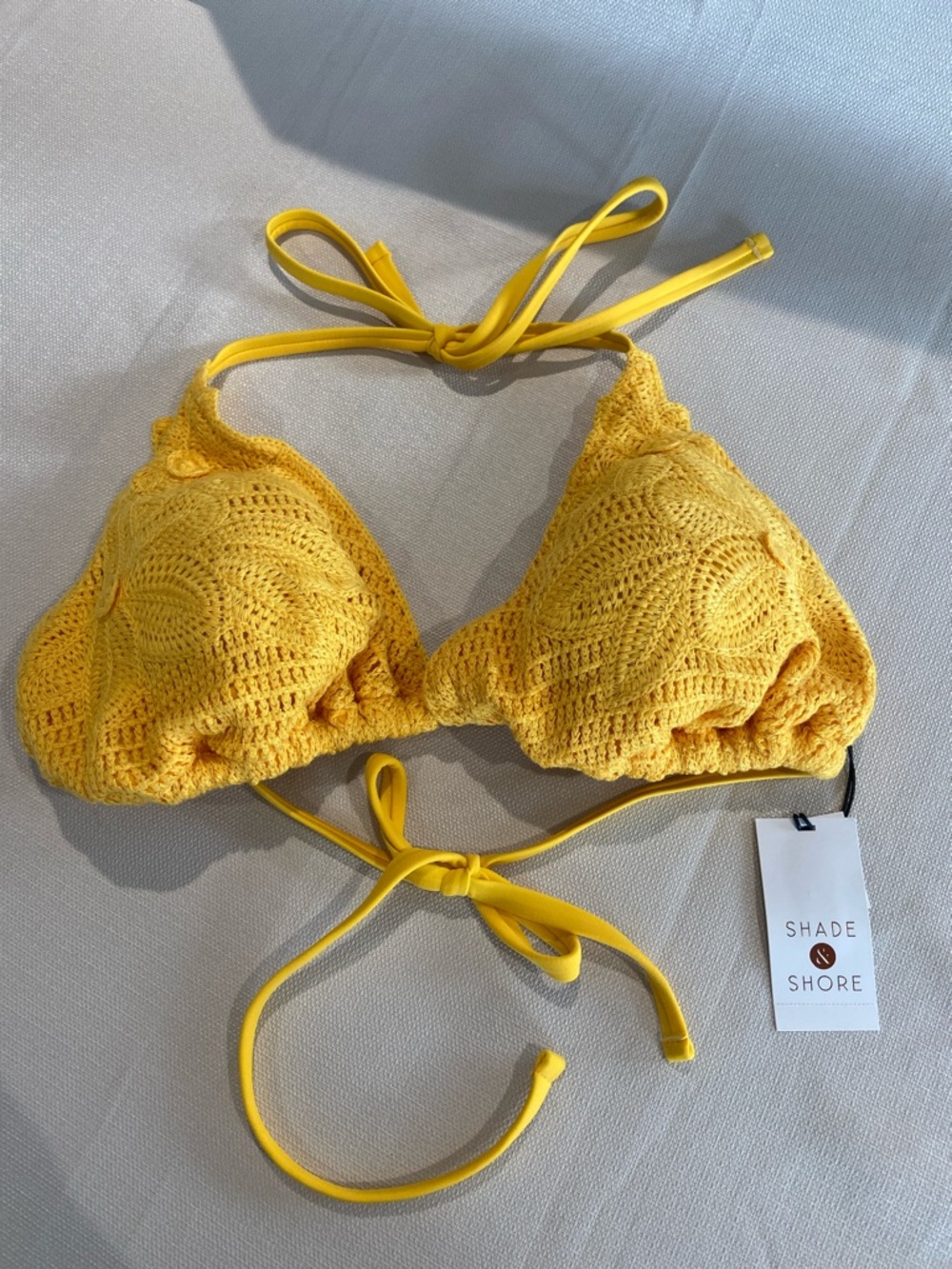 Shade & Shore Bright Yellow Crochet Triangle Bikini Top Size XL(16)